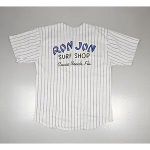 Ron Jon Surf Shop Baseball Jersey Mens Large. Vintage Pin Striped Cocoa Beach FL
